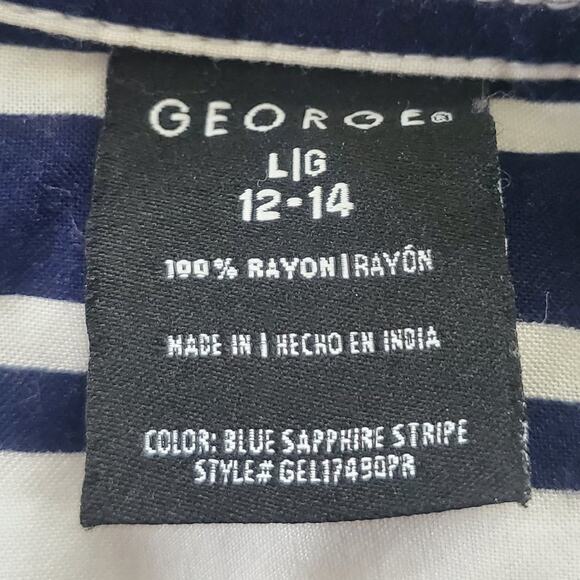 George Relaxed Fit Black & White Striped Button Down Top L - Picture 5 of 6